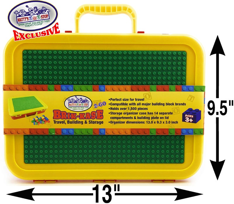 Matty's Toy Stop Brik-Kase 2-GO 13" Travel, Building, Storage & Organizer Container Case with Building Plate Lid (Holds Approx 1,500pcs) - Compatible with All Major Brands (Red, Green & Yellow) - Image 5